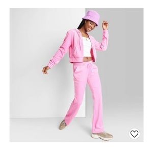 Pink Velour Two Piece Jogging Suit